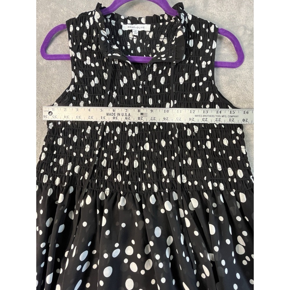 Women's Polka Dot Black w/White Top XS Whimsical Smocked Flowing Semi Sheer - Picture 9 of 11